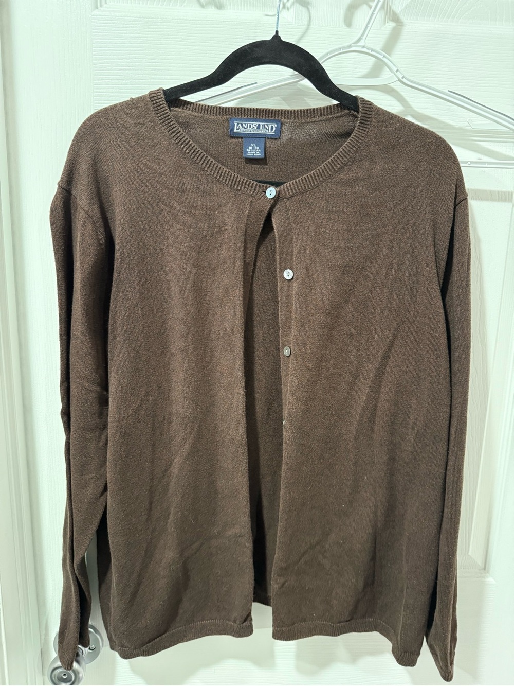 Lands' End Chocolate Brown cotton Button-Front Cardigan